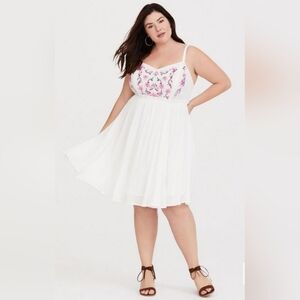White Embroidered Gauze Mini Dress